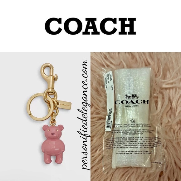 NEW Coach Pink Gold Metal & Enamel Bear Purse/Bag Charm/Keychain/Key Fob - Picture 5 of 8